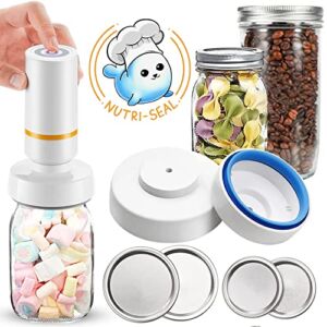 Nutri-Seal™ Electric Mason Jar Vacuum Sealer – Easy to Use – Fits Wide & Regular Mouth Mason Jars – Compatible with All FoodSaver Models – Electric Jar Sealer – Includes Electric Vacuum Pump and Hose Attachment