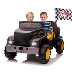 24V 2 Seater Kids Ride on Tractor 24V Battery Powered Farm Truck Motorized Electric Vehicle with 2x200W Powerful Engine,2.4G Remote Control,USB,MP3,Bluetooth,Music,Dump Bed & Bright Headlights,Black