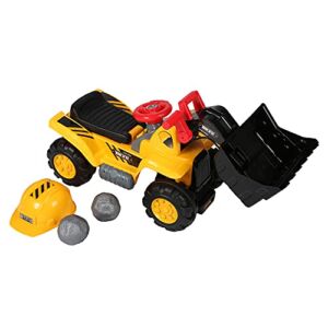 COLOR TREE Toddlers Ride-on Bulldozer Tractor Toy with Simulated Sounds – Kids Boys Construction Truck Vehicle with Bucket, Steering Wheel, Helmet, Rocks