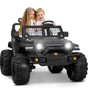 12V 2 Seater Ride on Truck, Kimbosmart Kids Electric Vehicles Kids Car with Remote Control Battery Powered Car Spacious Seat, Kids Off-Road Vehicle Ride on Toys for Boys and Girls (12V Black)