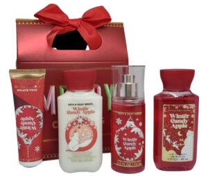 Bath and Body Works WINTER CANDY APPLE Merry Christmas Mini Gift Box Set – Travel Size Body Lotion – Shower Gel – Hand Cream and Fine Fragrance Mist – Arranged in a Festive Gift Box