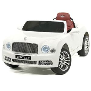 Bentley Mulsanne 12V Power Children Ride-On Car Truck with R/C Parental Remote + MP3 USB Music Player + Leather Seat + LED Lights (White)
