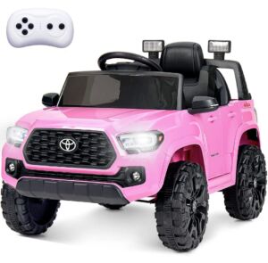 Electric Kids Ride on Cars 12V for Ages 2-6 Toyota Tacoma,Kids’ Electric Vehicles with Remote Control, 3 Speeds, Big Trunk, Charging Reminder, LED Lights, Double Doors, USB, Music,Horn (Pink)