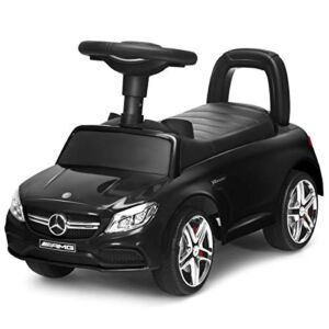 Costzon Kids Push and Ride Racer, Licensed Mercedes Benz Ride On Push Car w/Horn Music, Under Seat Storage, Foot-to-Floor Sliding Car Pushing Cart for Toddler, Gift Toy for Children Boys Girls (Black)