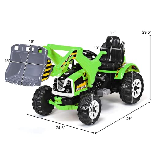 OLAKIDS 12V Kids Ride On Excavator Digger Cart, Battery Powered Construction Tractor with Working Bucket, Horn, Battery Powered Front Loader Digger for Toddlers, Pretend Play Toy Car(Green) | The Storepaperoomates Retail Market - Fast Affordable Shopping