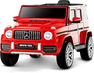 cuoote 12V Licensed Mercedes-Benz G63 Kids Ride On Cars Toys w/Spring Suspension, Remote Control, Music, Horn,LED Light,AUX,Safety Lock,Red