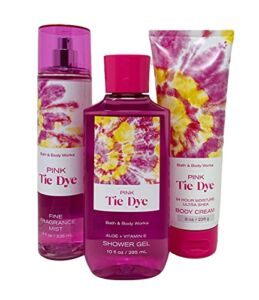 White Barn BBW Bath and Body Works PINK TIE DYE Trio Gift Set – Fine Fragrance Mist – Shower Gel – Ultra Shea Body Cream