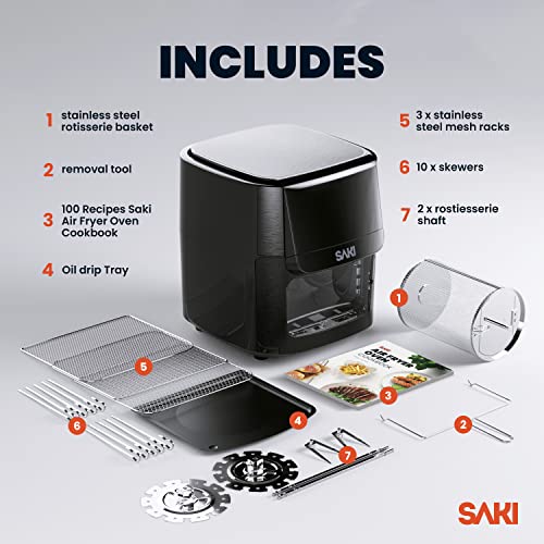SAKI Smart Air Fryer Oven XL13 Quart, 9-in-1, Rotisserie, Dehydrator, Roast, Bake, Preheat, Recipes & Accessories Included, 1700W, ETL Listed, RA-018AF, Black | The Storepaperoomates Retail Market - Fast Affordable Shopping
