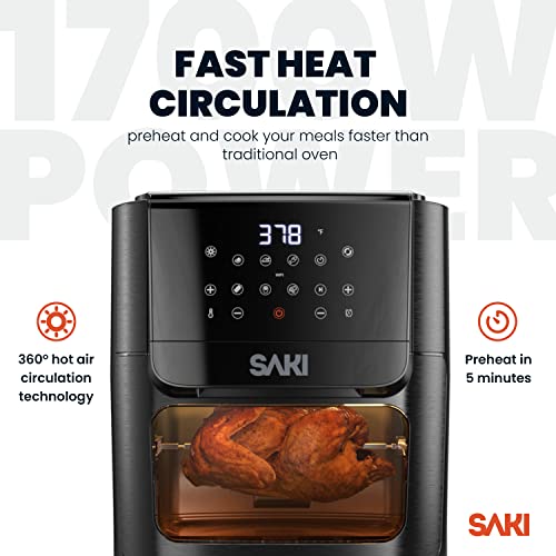 SAKI Smart Air Fryer Oven XL13 Quart, 9-in-1, Rotisserie, Dehydrator, Roast, Bake, Preheat, Recipes & Accessories Included, 1700W, ETL Listed, RA-018AF, Black | The Storepaperoomates Retail Market - Fast Affordable Shopping