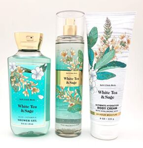 Bath & Body Works – White Tea & Sage – 3 pc Bundle – Fine Fragrance Mist, Ultimate Hydration Body Cream and Shower Gel – 3 Piece Set