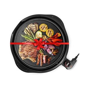 Elite Gourmet EMG1100 Electric Indoor Nonstick Grill, Dishwasher Safe, Cool Touch, Fast Heat Up Ideal Low-Fat Meals, Includes Tempered Glass Lid, 11″, Black