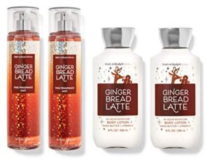 Bath and Body Works GINGERBREAD LATTE Value Pack – 2 Body Lotions and 2 Fragrance Mist – Full Size