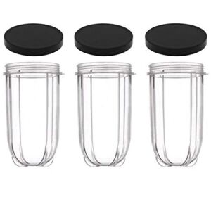 16oz Cups 6 Piece Set – 3 Replacement Cups WITH LIDS for Magic Bullet Blender LIDS INCLUDED