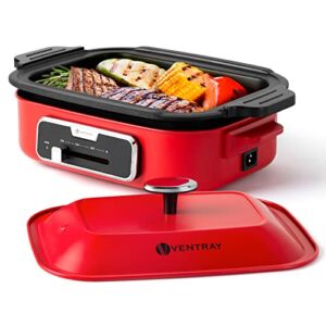 Electric Indoor Grill Skillet Smokeless Nonstick Korean BBQ Table Grill with Removable Plate&Lid Portable Griddle for Hotpot Multifunctional 1200W by Ventray 