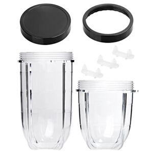 16OZ Replacement Cup and 12OZ Short Cup with Lip Ring and Stay-Fresh Lid Replacement Cups Set Fits for Magic Bullet Blender Cups MB1001 Series
