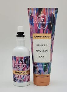 Bath & Body Works – 2 pc Bundle – Aromatherapy – Aroma Oasis – Hibiscus Mandarin Violet – Essential Oil Mist – 5.3 fl oz & Ultimate Hydration Body Cream – 8 oz.