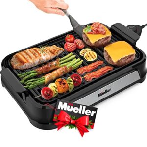Mueller Ultra Gourmet Electric Grill 6-Serving, Smokeless Indoor Grill 14″ with Adjustable 5 Temperature Control, Removable Nonstick Grill Plate, Fast Heating Element and Extra Large Grease Tray