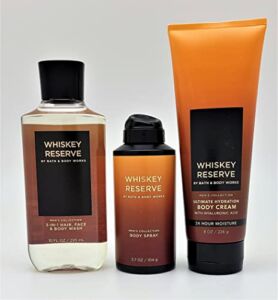 Bath & Body Works – Whiskey Reserve – For Men – 3 pc Bundle – 3-in-1 Hair, Face & Body Wash, Deodorizing Body Spray and Ultimate Hydration Body Cream – 2021