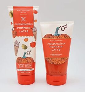 Bath & Body Works – Marshmallow Pumpkin Latte – 2 pc Bundle – Ultimate Hydration Body Cream and Foaming Sugar Body Scrub,Full Size