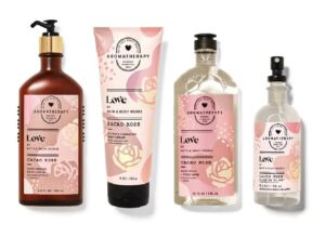 Bath & Body Works Aromatherapy LOVE CACAO ROSE Deluxe Gift Set – Body Lotion – Body Wash Foam Bath – Essential Oil Mist & Body Cream – Full Size