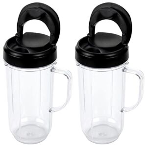 22oz Magic Bullet Blender Cups Replacement Parts with Flip Top To-Go Lid and Handle for Magic Bullet 250w Mb1001 Blender Accessories(2 Pack)