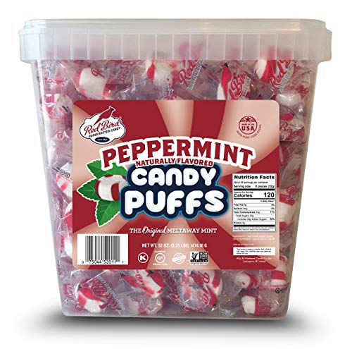 Red Bird Soft Peppermint Candy Puffs 52 oz Tub w/Handle; Mints are Individually Wrapped, Gluten Free, Kosher, Free from Top 8 Allergens, Made with 100% Pure Cane Sugar | The Storepaperoomates Retail Market - Fast Affordable Shopping