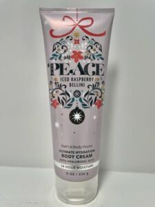 Bath and Body Works Peace Iced Raspberry Bellini Body Cream 8 Ounce Full Size Decorative Holiday Packaging