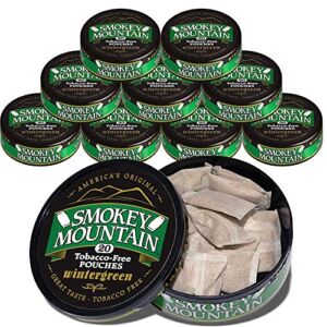 Smokey Mountain Original Pouches – Wintergreen – Tobacco Free and Nicotine Free – 10 Can Box – 20 Per Can