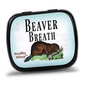 Beaver Breath Mints – Vintage Beaver Design – Wintergreen Mints for Men – Novelty Candy, Black tin, Sugar-free