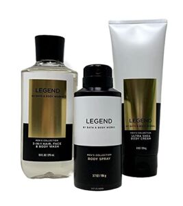 BATH AND BODY WORKS LEGEND FOR MEN TRIO GIFT SET – Deodorizing Body Spray – 3-in-1 Hair, Face & Body Wash – Body Cream – FULL SIZE