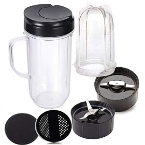 Joystar 7pcs Handled Smoothie 16/22OZ Mug Replacement cup with cross/milling blade Inculde shaker top lid,fresh lid and Flip Top Lid for Magic Bullet MB 1001 MB 1001B MBR-1101 MBR-1701 Blender
