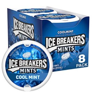 ICE BREAKERS Coolmint Sugar Free Breath Mints, On the Go Candy, 1.5 oz Tins (8 Count)