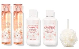 x5 Bath and Body Works Snowflakes and (2) Cashmere Lotion (2) Fragrance Mist Plus Shower Sponge Lot