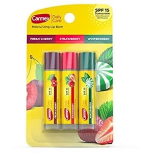 Carmex Daily Care Assorted Flavor (Favs) Cherry Strawberry Wintergreen with SPF15 Blister Pack Stick 3-Pack