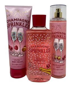 Bath & Body Works CHAMPAGNE SPRINKLES Trio gift set – Fragrance Mist – Ultra Shea Body Cream – Shower Gel Full Size