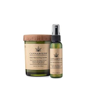 Cannabolish Wintergreen Smoke Odor Eliminating Candle, 7 oz., Natural Ingredients + Smoke Odor Spray 2 oz. Bundle