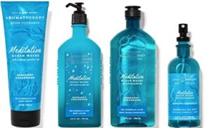 Bath and Body Works Aromatherapy Ocean Essential Meditative Ocean Waves – Deluxe Gift Set – Sea Minerals + Aloe Body Lotion – Body Cream – Essential Oil Mist and Body wash + Foam Bath – Full Size