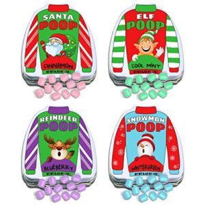 Christmas Poop Mints in Ugly Sweater Themed Tins – Set of 4 Novelty Candy Variety Pack Breath Mints – Funny Christmas Gifts, Stocking Stuffers For Adults, Teens & Kids