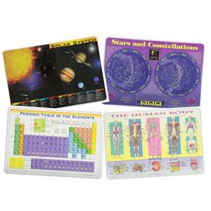 Painless Learning Educational Placemats Sets Solar System, Stars and Constellations, Human Body and Periodic Table Placemat Non Slip Washable