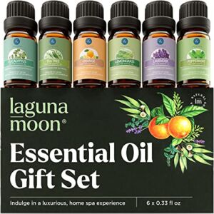 Essential Oils Set – Top 6 Organic Blends for Diffusers, Home Care, Candle Making, Fragrance, Aromatherapy, Humidifiers, Gifts – Peppermint, Tea Tree, Lavender, Eucalyptus, Lemongrass, Orange (10mL)