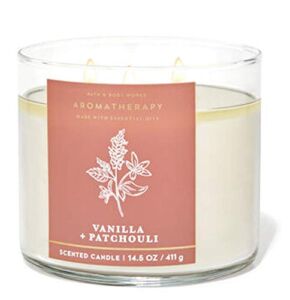 White Barn Candle Company Bath and Body Works 3-Wick Aromatherapy Scented Candle w/Essential Oils – 14.5 oz – Vanilla + Patchouli