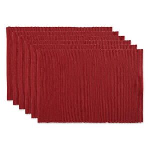 DII Basic Everyday Ribbed Tabletop 100% Cotton, Placemat Set, 13×19, Barn Red, 6 Piece