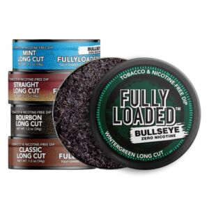 Fully Loaded Chew Tobacco and Nicotine Free Sampler Pack Bullseye Long Cut 5 Varieties of Flavor, Chewing Alternative