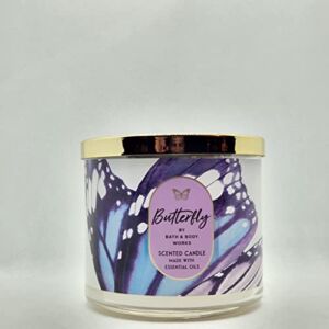 Bath & Body Works, White Barn 3-Wick Candle w/Essential Oils – 14.5 oz – 2022 Early Summer Scents! (Butterfly)