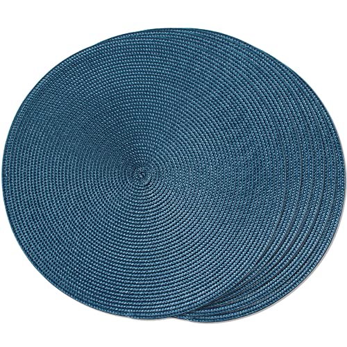 FunWheat Round Braided Placemats Set of 6 Table Mats for Dining Tables Woven Washable Non-Slip Place mats 15 inch Halloween Christmas (Blue, 6pcs) | The Storepaperoomates Retail Market - Fast Affordable Shopping
