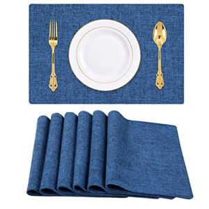 Homaxy Cotton Linen Placemats for Dining Table Set of 6, Heat Resistant Washable Table Mats, Easy to Clean Place Mats, 13″ x 19″, Blue