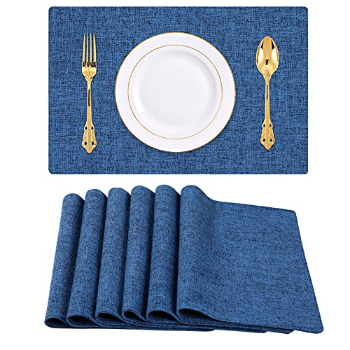 Homaxy Cotton Linen Placemats for Dining Table Set of 6, Heat Resistant Washable Table Mats, Easy to Clean Place Mats, 13″ x 19″, Blue | The Storepaperoomates Retail Market - Fast Affordable Shopping