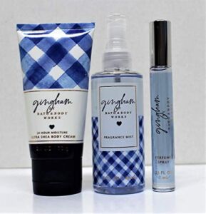 Bath and Body Works – Gingham – Body Cream, Fine Fragrance Mist & Mini Perfume Spray – Travel Size 3 pc set.