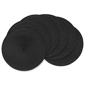 AHHFSMEI Round Braided Placemats 15 Inch Round Table Mats for Dining Tables Polypropylene Woven Heat Resistant Place mats Set of 6 (Black)