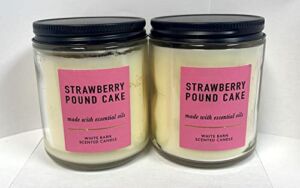 Bath & Body Works White Barn Strawberry Pound Cake Single Wick Scented Candle with Essential 7 oz / 198 g each Pack of 2